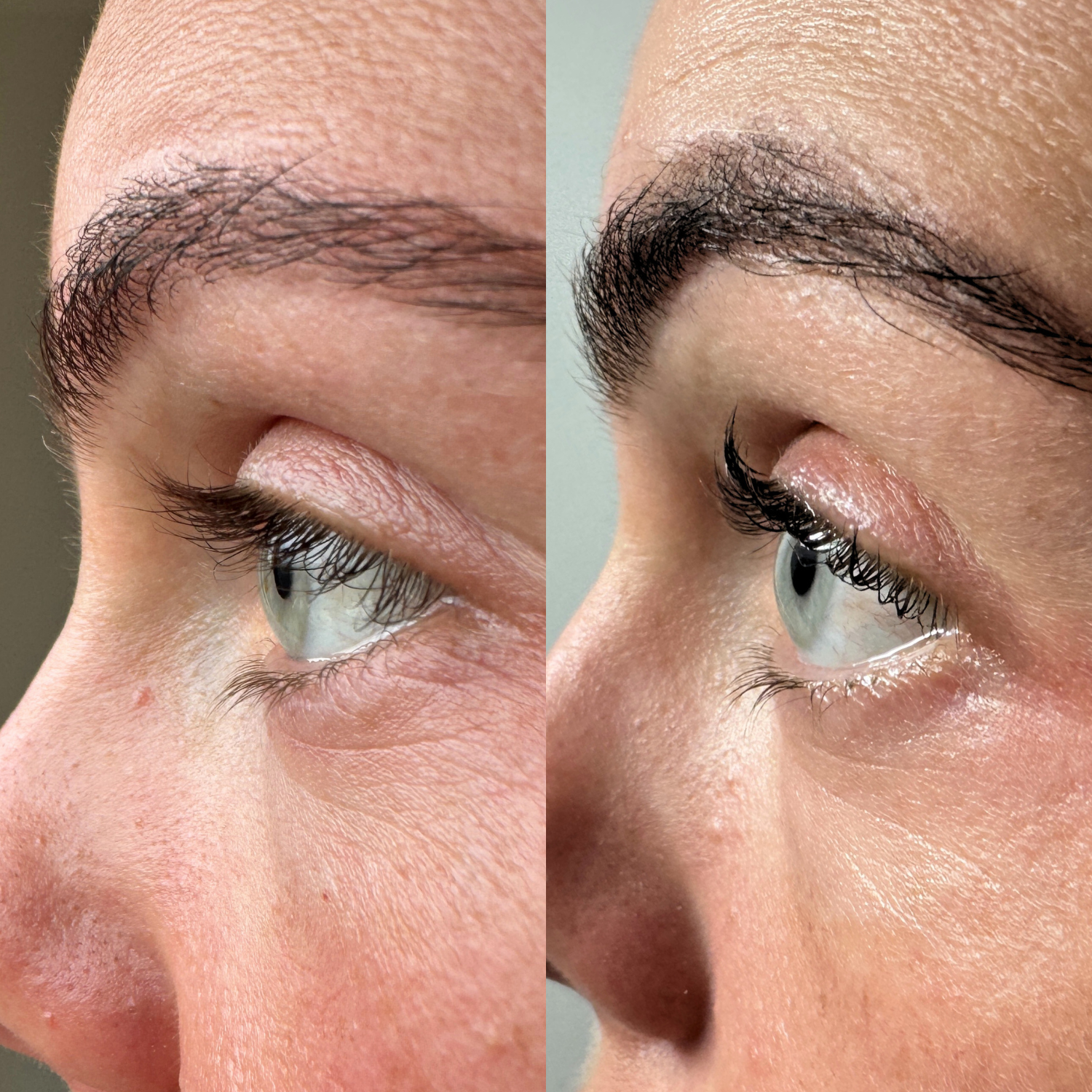 before and after photo of everbare eyelash lift kit from side profile