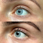 Close up of person with the everbare lash lift kit before and after 